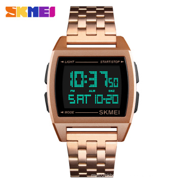 New Arrival Custom Design Skmei 1368 Gold Plated Luxury Wristwatch Stainless Steel Band Square Men Digital Watch